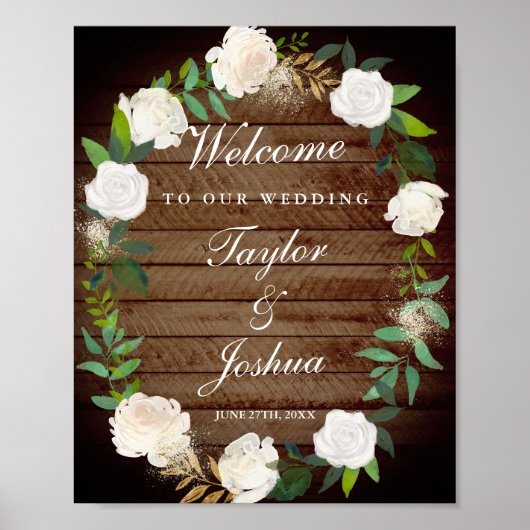 Rustic Welcome Wedding Sign Blush Gold Waterverf Poster (Voorkant)