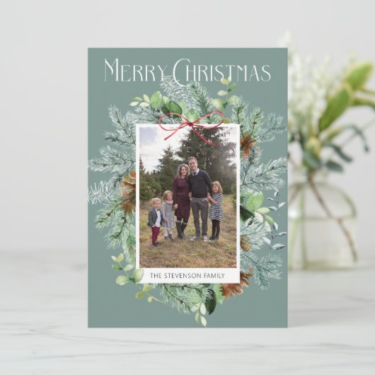 Rustic Wenskaart met kerstfeestgrijs Feestdagenkaart (Staand voorkant)