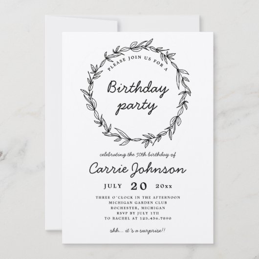 Rustic werath birthday party uitnodiging (Voorkant)