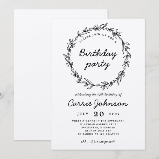 Rustic werath birthday party uitnodiging (Voorkant / Achterkant)