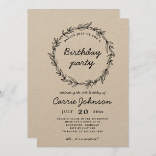 Rustic werath birthday party uitnodiging