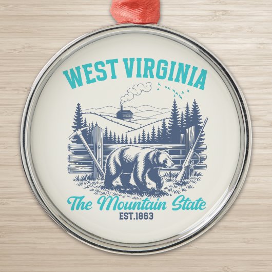 Rustic West Virginia Nature Scene with Bear Metalen Ornament