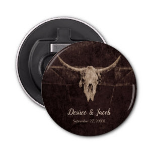 Rustic Western Bull Skull Wedding Country Texture Button Flesopener