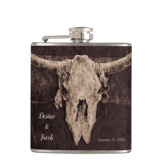 Rustic Western Bull Skull Wedding Country Texture Heupfles (Voorkant)