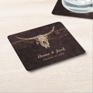 Rustic Western Bull Skull Wedding Country Texture Kartonnen Onderzetters