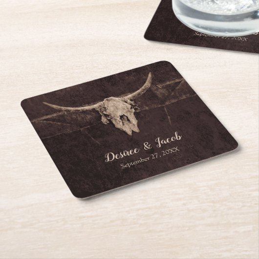 Rustic Western Bull Skull Wedding Country Texture Kartonnen Onderzetters (Schuin)
