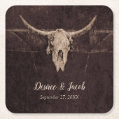 Rustic Western Bull Skull Wedding Country Texture Kartonnen Onderzetters (Voorkant)
