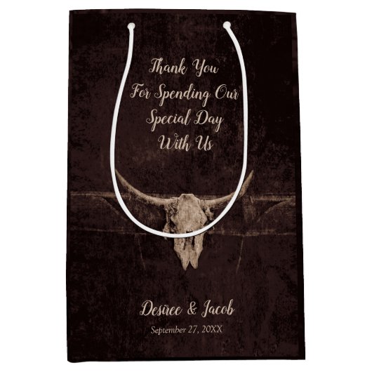 Rustic Western Bull Skull Wedding Country Texture Medium Cadeauzakje (Voorkant)