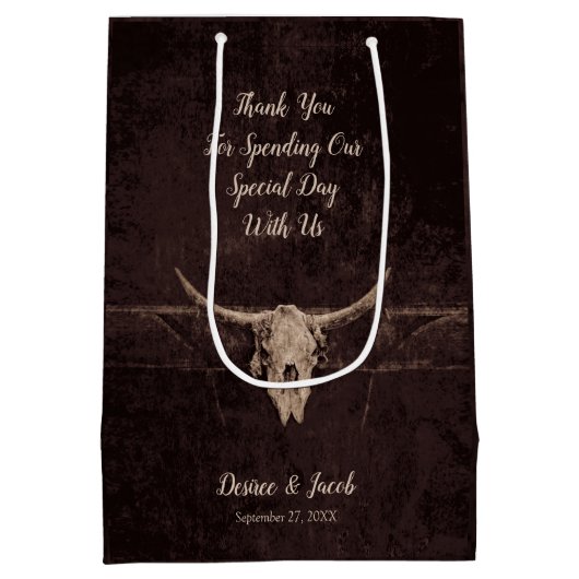 Rustic Western Bull Skull Wedding Country Texture Medium Cadeauzakje (Achterkant)