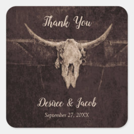 Rustic Western Bull Skull Wedding Country Texture Vierkante Sticker