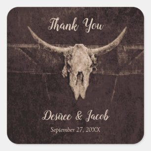 Rustic Western Bull Skull Wedding Country Texture Vierkante Sticker