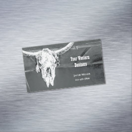 Rustic Western Charcoal Grey White Bull Cow Skull Magnetisch Visitekaartje
