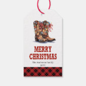 Rustic Western Christmas gift tag cowboy boots Cadeaulabel (Achterkant)