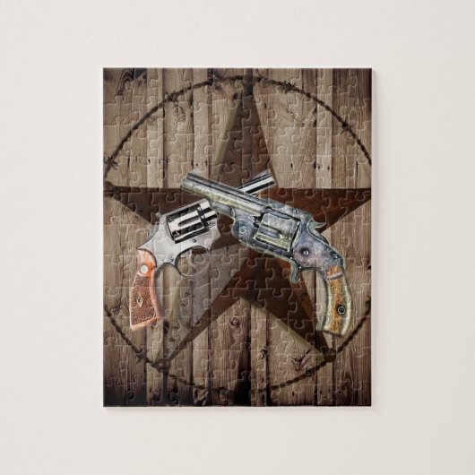 rustic western country texas star cowboy pistols legpuzzel (Verticaal)