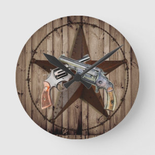 rustic western country texas star cowboy pistols ronde klok