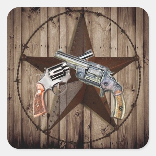rustic western country texas star cowboy pistols vierkante sticker (Voorkant)