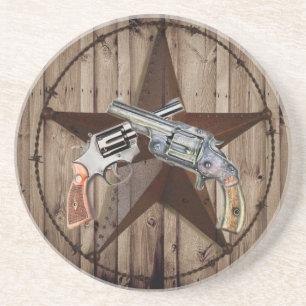 rustic western country texas star cowboy pistols zandsteen onderzetter