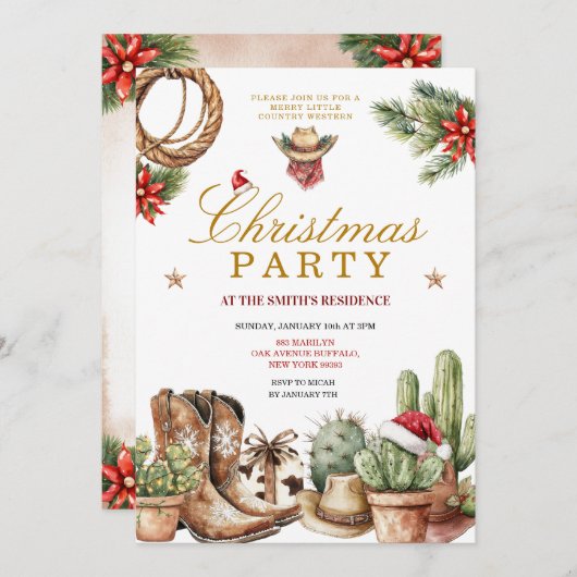 Rustic Western Cowboy Boots & Cactus Holiday  Kaart (Voorkant / Achterkant)