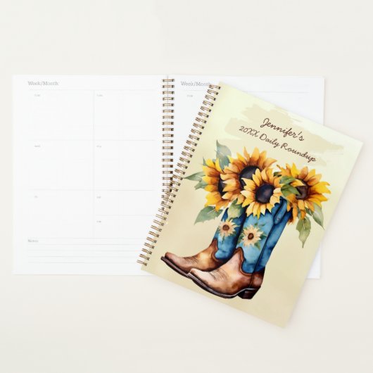 Rustic Western Cowboy Boots & Sunflowers Planner (Display)