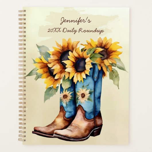 Rustic Western Cowboy Boots & Sunflowers Planner (Voorkant)