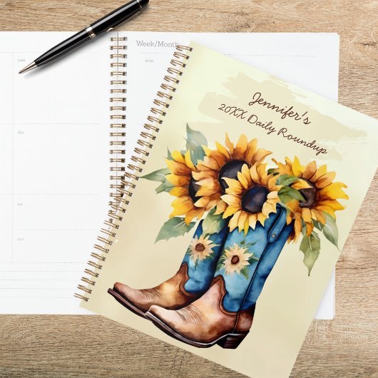 Rustic Western Cowboy Boots & Sunflowers Planner