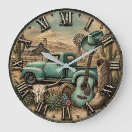 Rustic Western Cowboy Guitar & Vintage Truck Grote Klok