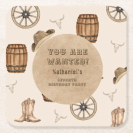 Rustic western cowboy you are wanted birthday kartonnen onderzetters