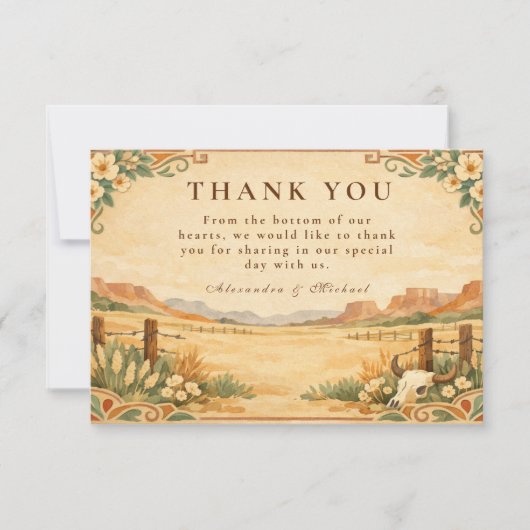 Rustic Western Desert Wedding Bedankkaart (Voorkant)
