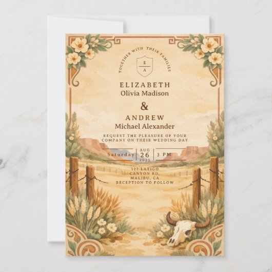 Rustic Western Desert Wedding Kaart (Voorkant)