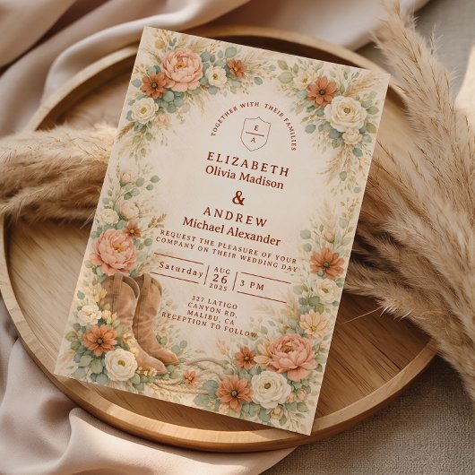 Rustic Western Floral Arch Wedding Kaart