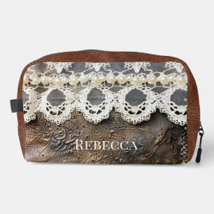 Rustic Western Gereedschap Leer en Antieke Kant Toilettasje
