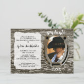Rustic Western Grad Party Invitation with photo Kaart (Staand voorkant)