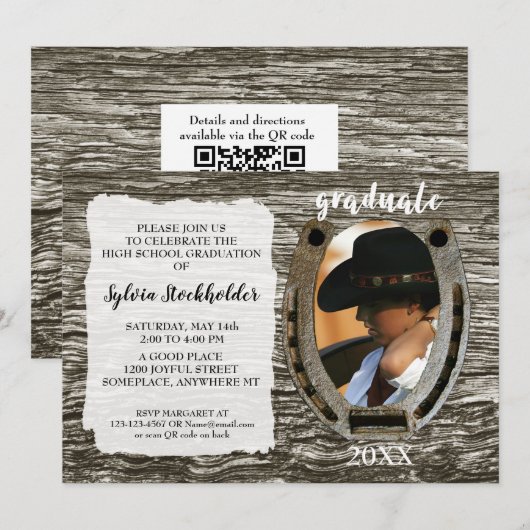 Rustic Western Grad Party Invitation with photo Kaart (Voorkant / Achterkant)