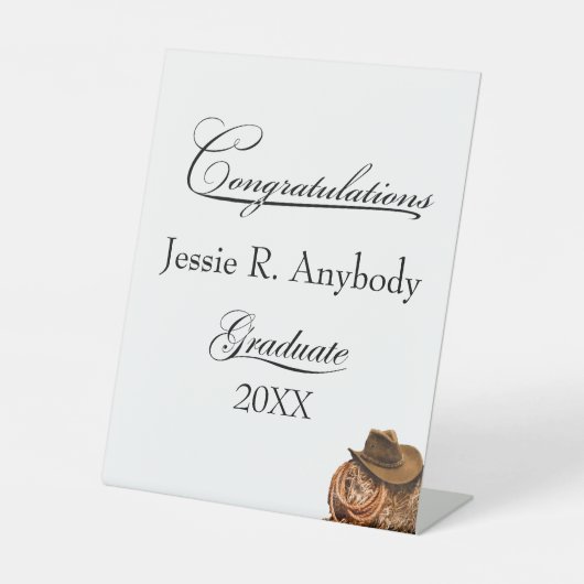 Rustic Western Graduation Reclamebord Met Voetstuk (Voorkant)