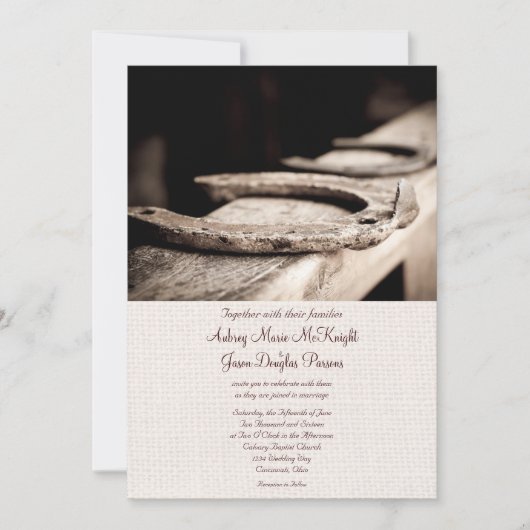 Rustic Western Hoof Hoefijzer Wedding Invitations Kaart (Voorkant)