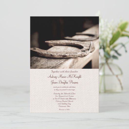 Rustic Western Hoof Hoefijzer Wedding Invitations Kaart (Staand voorkant)