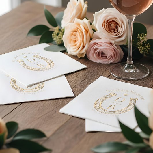 Rustic Western Horseshoe Love Monogram Wedding Folie Servetten