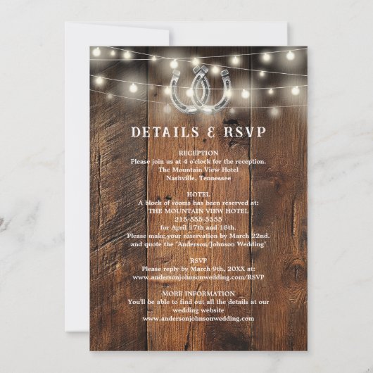 Rustic Western Horseshoes All In One Wedding Kaart (Achterkant)