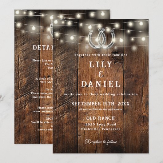 Rustic Western Horseshoes All In One Wedding Kaart (Voorkant / Achterkant)