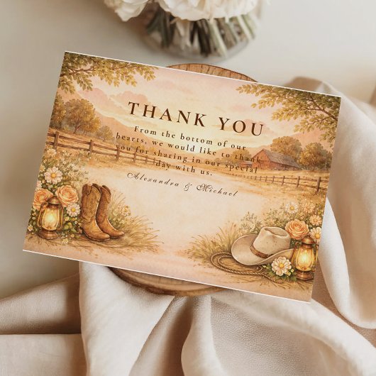 Rustic Western Meadow Wedding Bedankkaart