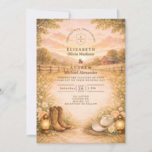 Rustic Western Meadow Wedding Kaart (Voorkant)