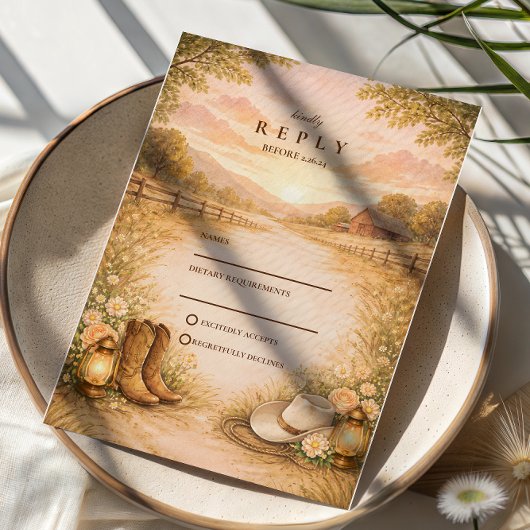 Rustic Western Meadow Wedding RSVP Kaartje