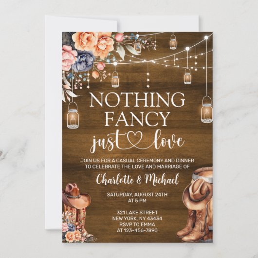 Rustic Western Nothing Fancy Just Love Wedding Kaart (Voorkant)