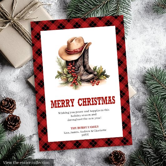 Rustic Western Red Tartan Holiday Greeting Card Feestdagenkaart