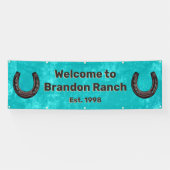 Rustic Western Turquoise Lucky Hoefijzer Welkom Spandoek (Horizontaal)