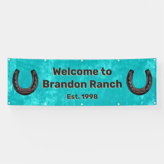 Rustic Western Turquoise Lucky Hoefijzer Welkom Spandoek (Horizontaal)