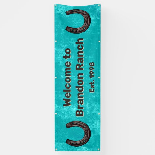 Rustic Western Turquoise Lucky Hoefijzer Welkom Spandoek (Verticaal)