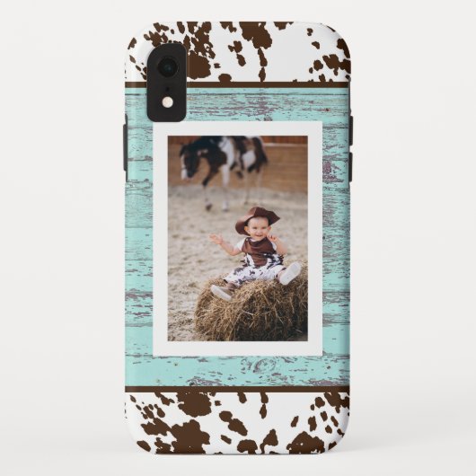 Rustic Western Turquoise Wood Koeienhuid Foto Case-Mate iPhone Case (Achterkant)