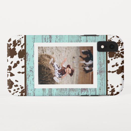 Rustic Western Turquoise Wood Koeienhuid Foto Case-Mate iPhone Case (Achterkant (horizontaal))