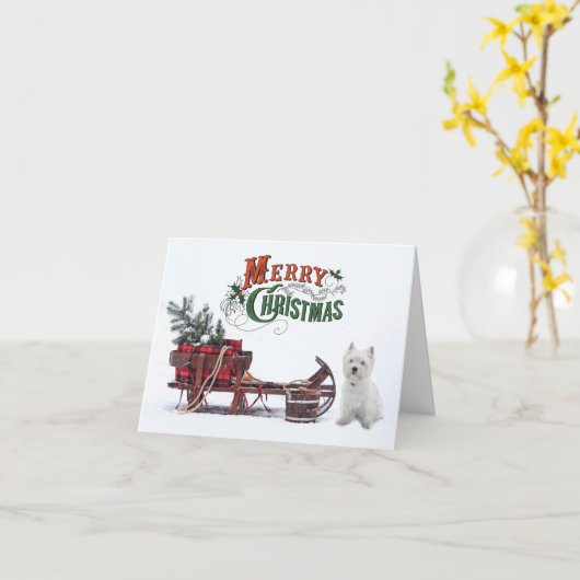 Rustic Westie Christmas Kaart (Gele Bloem)